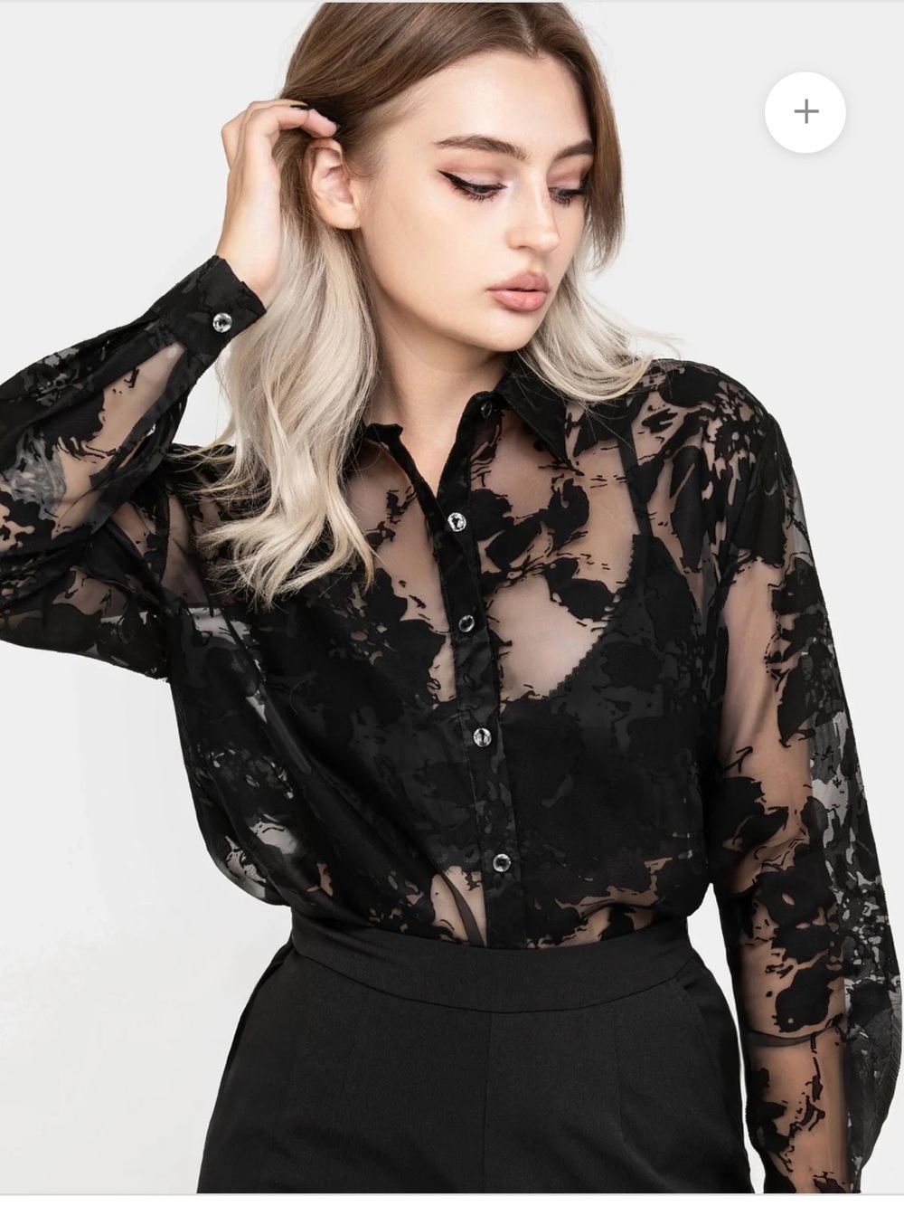 DISTURBIA Spectre Sheer Loose Fit Black Floral Button-Down Top